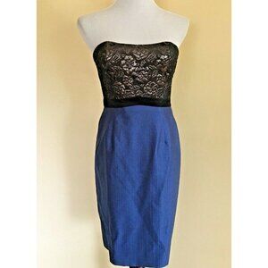 Kay Unger Blue Black Metallic Cocktail Dress Strapless Sweetheart Size 6